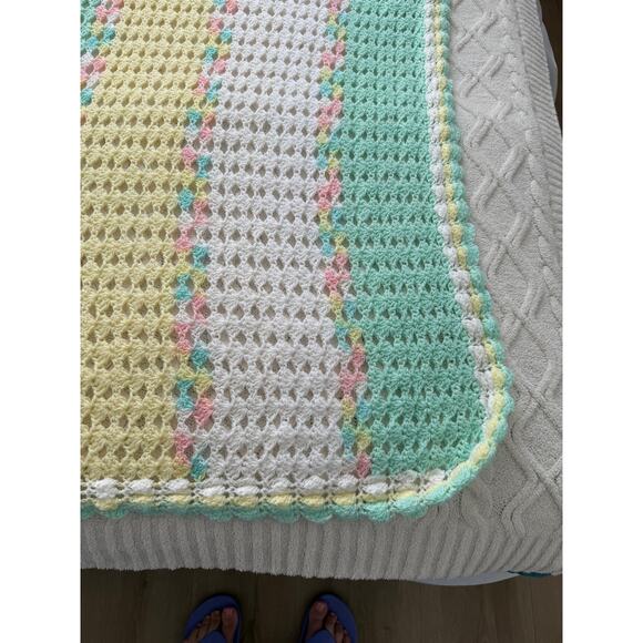 Handmade Pastel Crochet Baby Blanket 42x53, Soft Vintage Style Afghan - Picture 12 of 16